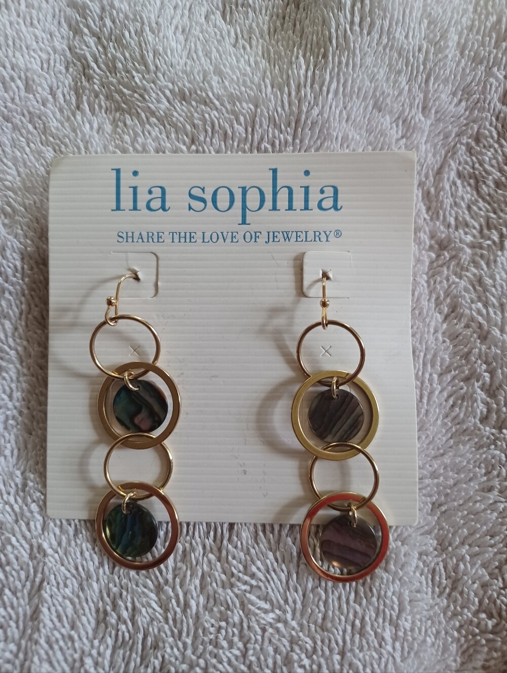 Retired Lia Sophia Gold-Tone Dangle Earrings with Multicolor Shell Accents